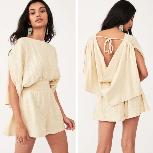 Free People Pants - NWT Free People Pietro Smocked Draped Dolman Sleeve Open Back Romper